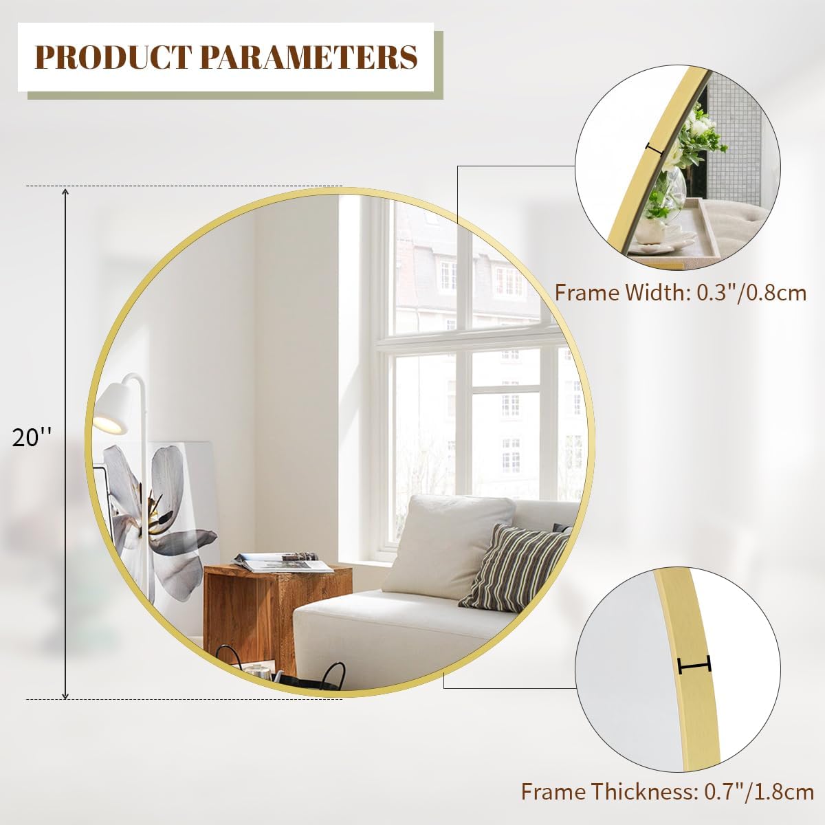 BEAUTYPEAK 20 Inch Round Mirror, Metal Frame Circle Mirror, Wall Mounted for Entryway, Bathroom