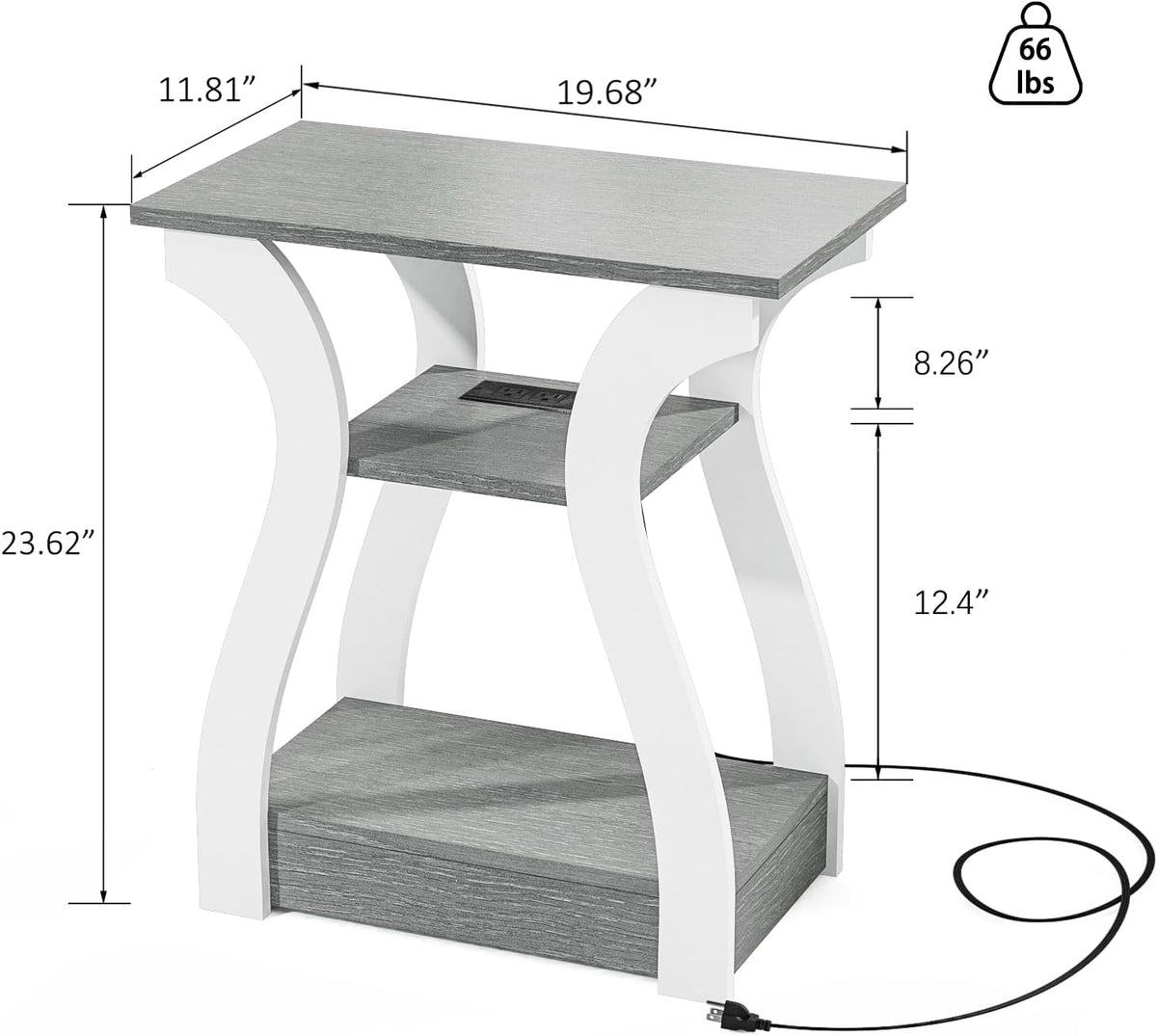 End Tables Living Room Set of 2,Grey End Table with Charging Station,Grey Side Table, Nightstand