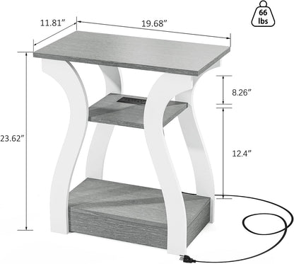 End Tables Living Room, Grey End Table with Charging Station, Grey Side Table, Nightstand for
