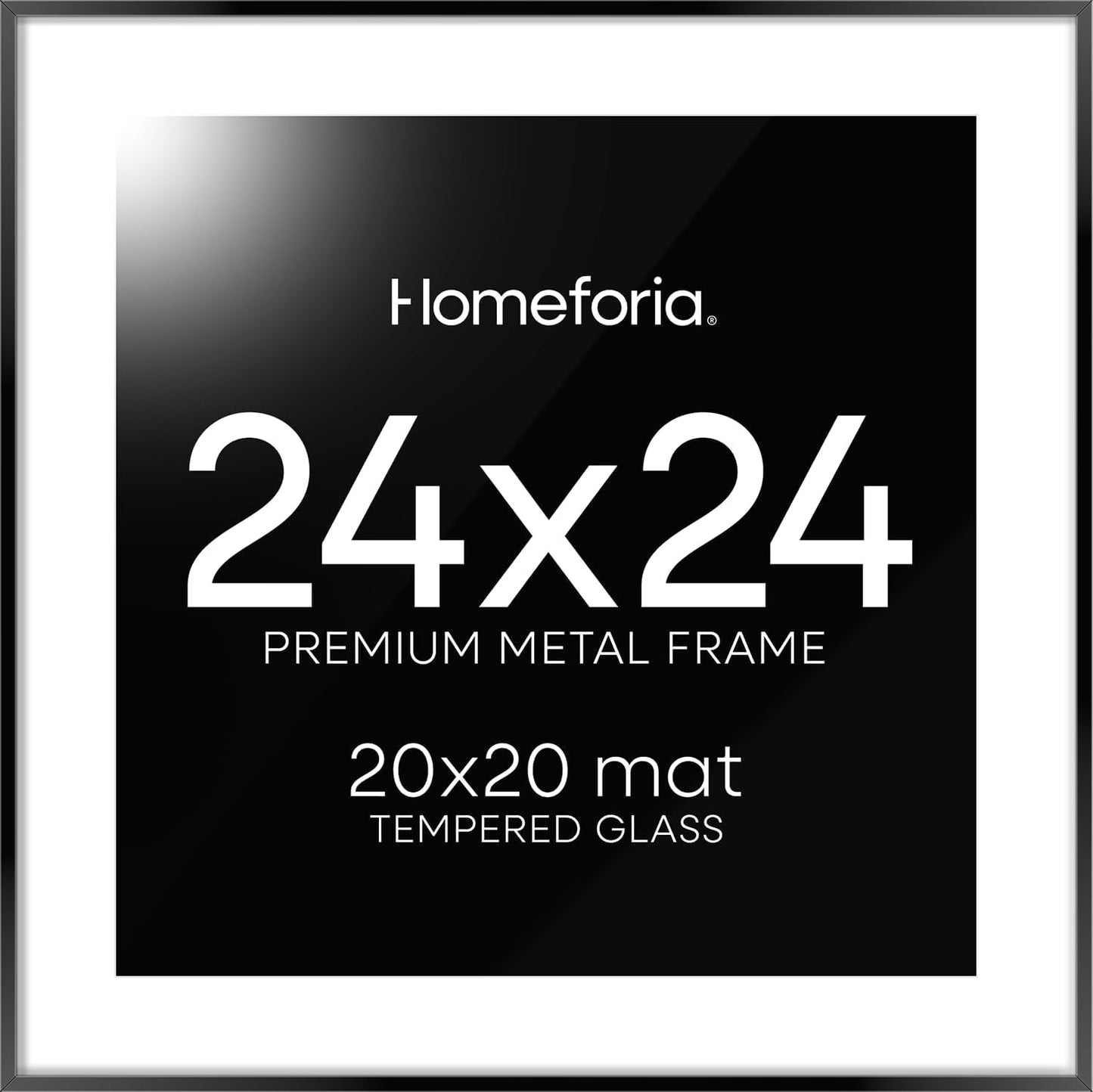 Homeforia 24x24 Picture Frame Black, High End Metal 24 x 24 Large Square Poster Frame Matted to 20