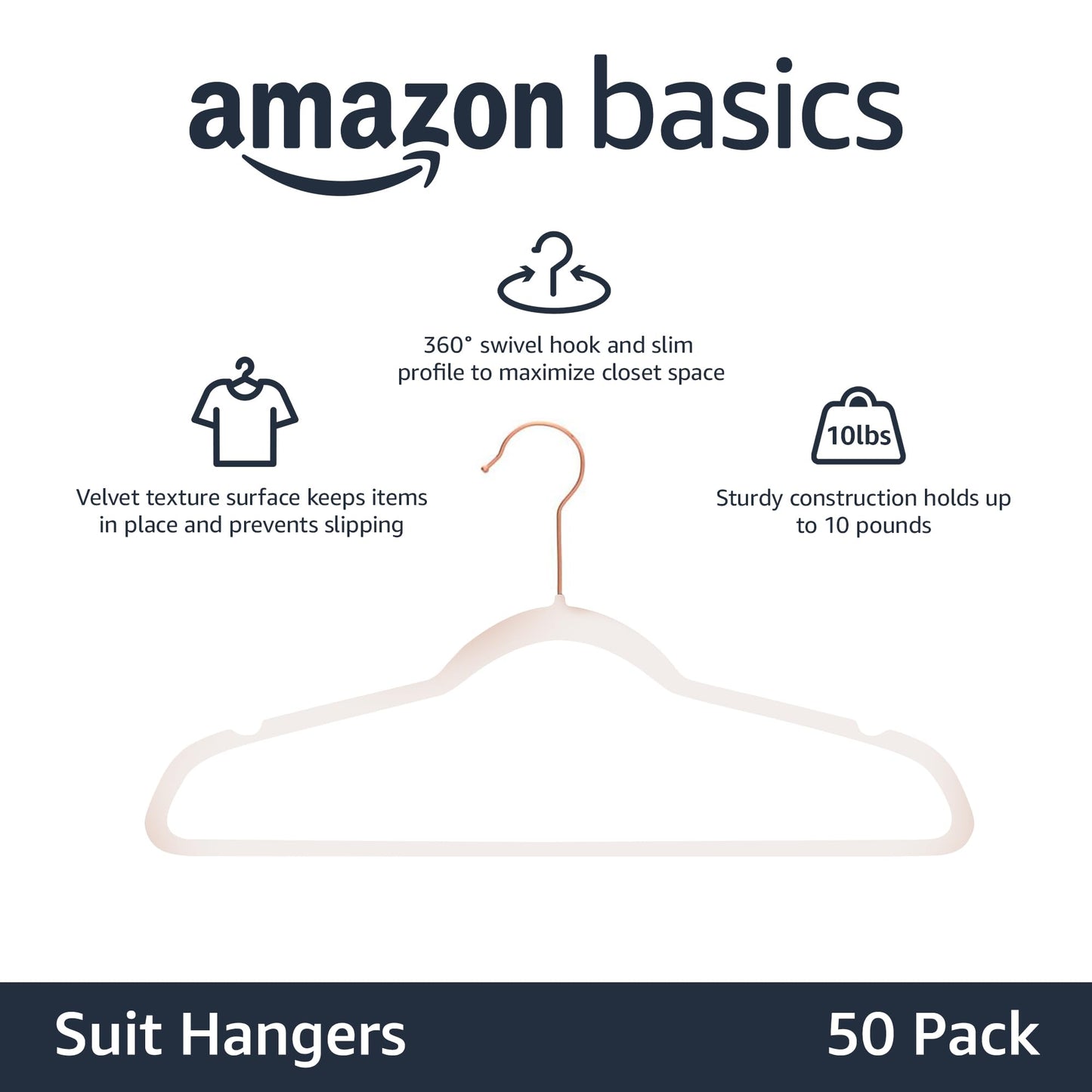 Amazon Basics Space Saving Slim Velvet Non-Slip Suit Clothes Hangers, Sturdy Construction, Closet