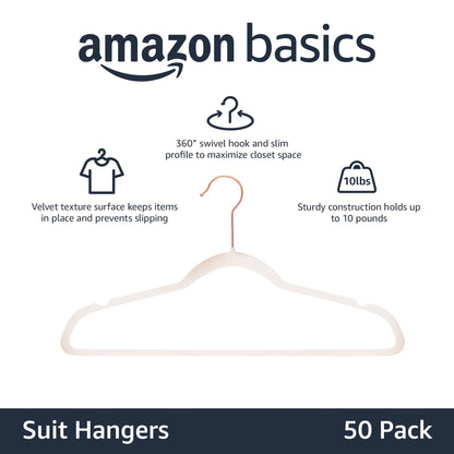Amazon Basics Space Saving Slim Velvet Non-Slip Suit Clothes Hangers, Sturdy Construction, Closet