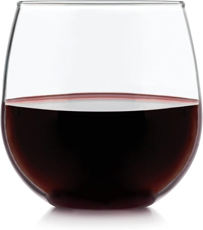 Libbey Stemless Red Wine Glasses, 16.75 Oz Classy, Wide Bowl Stemless Wine Glasses Set of 8, Chip