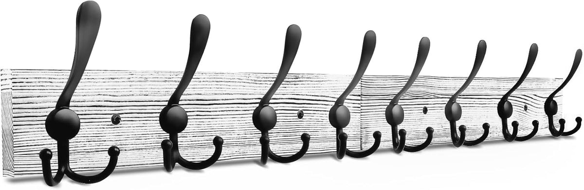 IBosins Wall Mounted Coat Rack, 31.4'' Long, Rustic Wood & Aluminum Coat Rack with 8 Black