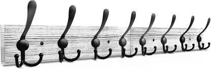 IBosins Wall Mounted Coat Rack, 31.4'' Long, Rustic Wood & Aluminum Coat Rack with 8 Black