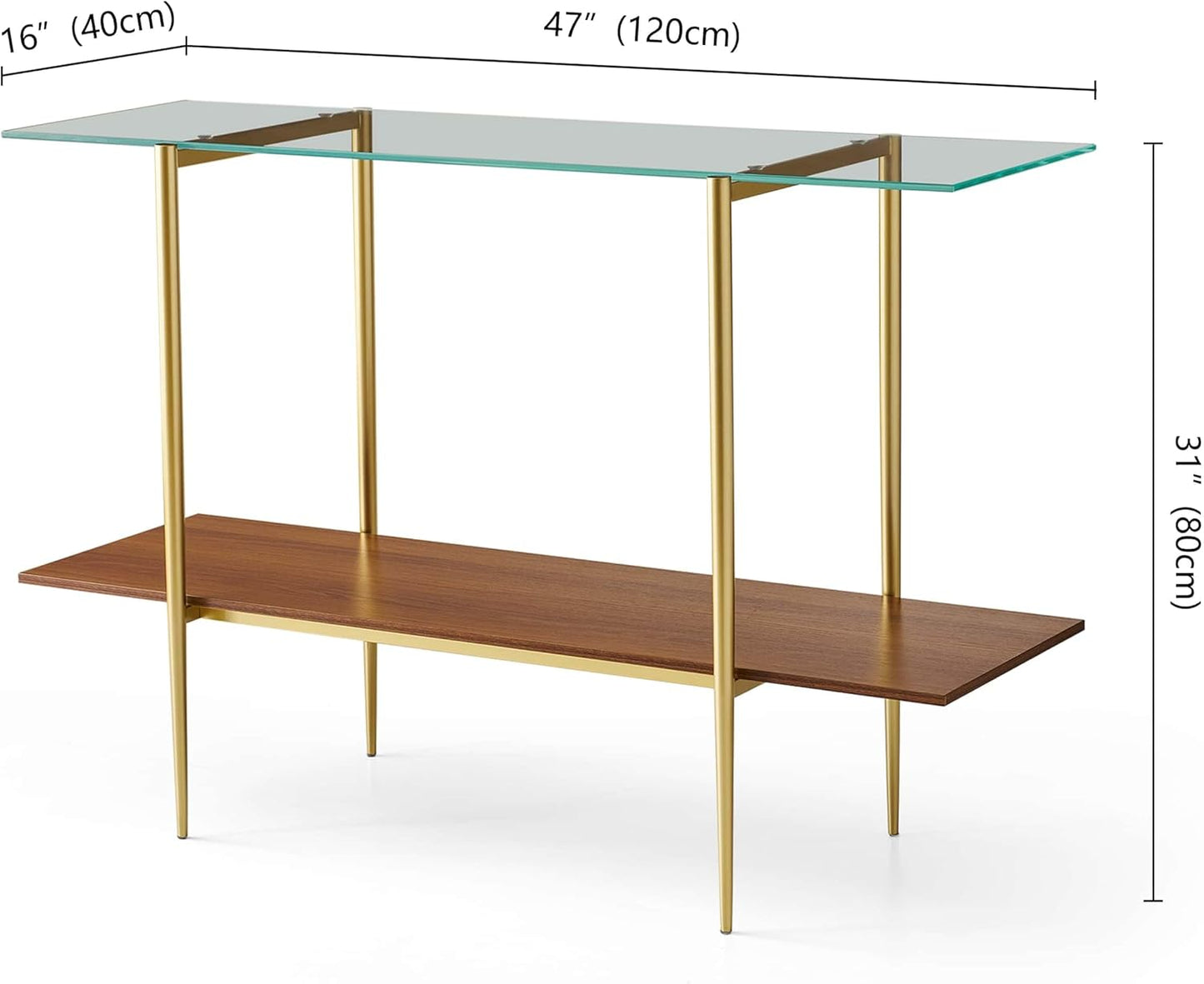 Extra Large Glass Console Table for Living Room, Foyer & Entrance, L47 x W16 x H31, Mid-Century