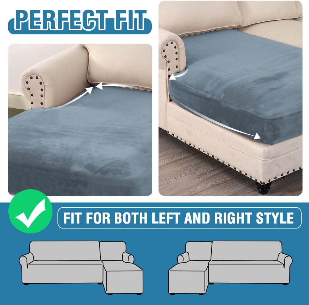 H.VERSAILTEX Velvet Stretch Individual Chaise Cover Sectional Couch Covers for L Shaped Sofa Both