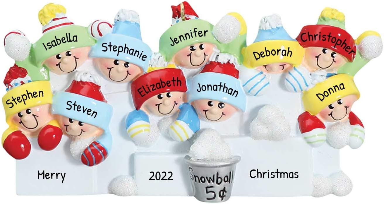 3D Snowball Fight Family of 10 Ornament 2025 Personalized Family Christmas Ornaments 2025 | Snowman