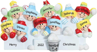 3D Snowball Fight Family of 10 Ornament 2025 Personalized Family Christmas Ornaments 2025 | Snowman