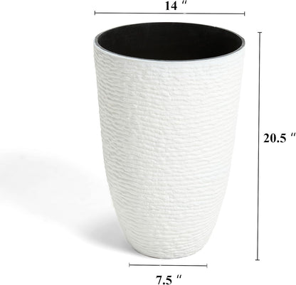 Worth Garden 2-Pack 21" H. White Tall Planters - 14'' Dia Resin Large Round Flower Pots for Outdoor