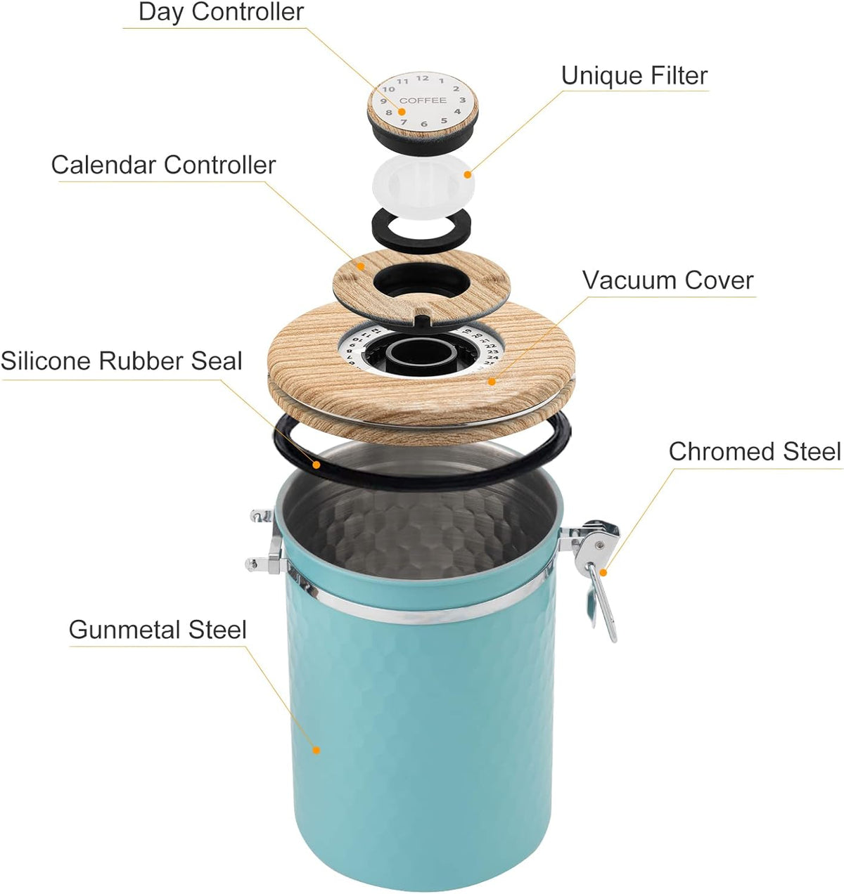 TEDSWAIT Coffee Canisters Airtight Coffee Bean Storage Container Kitchen Stainless Steel Food