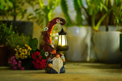 Gnome Garden Decor Statue Solar Gnomes Decorations for Yard with Lantern Light Outdoor Decorations