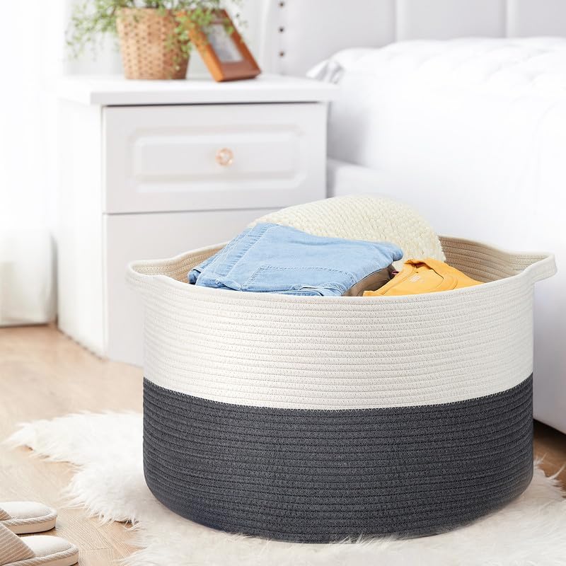 Ravinte Large Storage - 22"x 22"x 14" Blanket Basket for Living Room, Baby Toy Storage, Cotton Rope