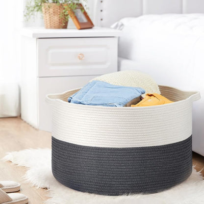 Ravinte Large Storage - 22"x 22"x 14" Blanket Basket for Living Room, Baby Toy Storage, Cotton Rope