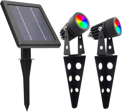 Mini 50X Twin Solar Spot Lights Outdoor Multi Color Changing RGB LED Spotlight Cast Aluminium for