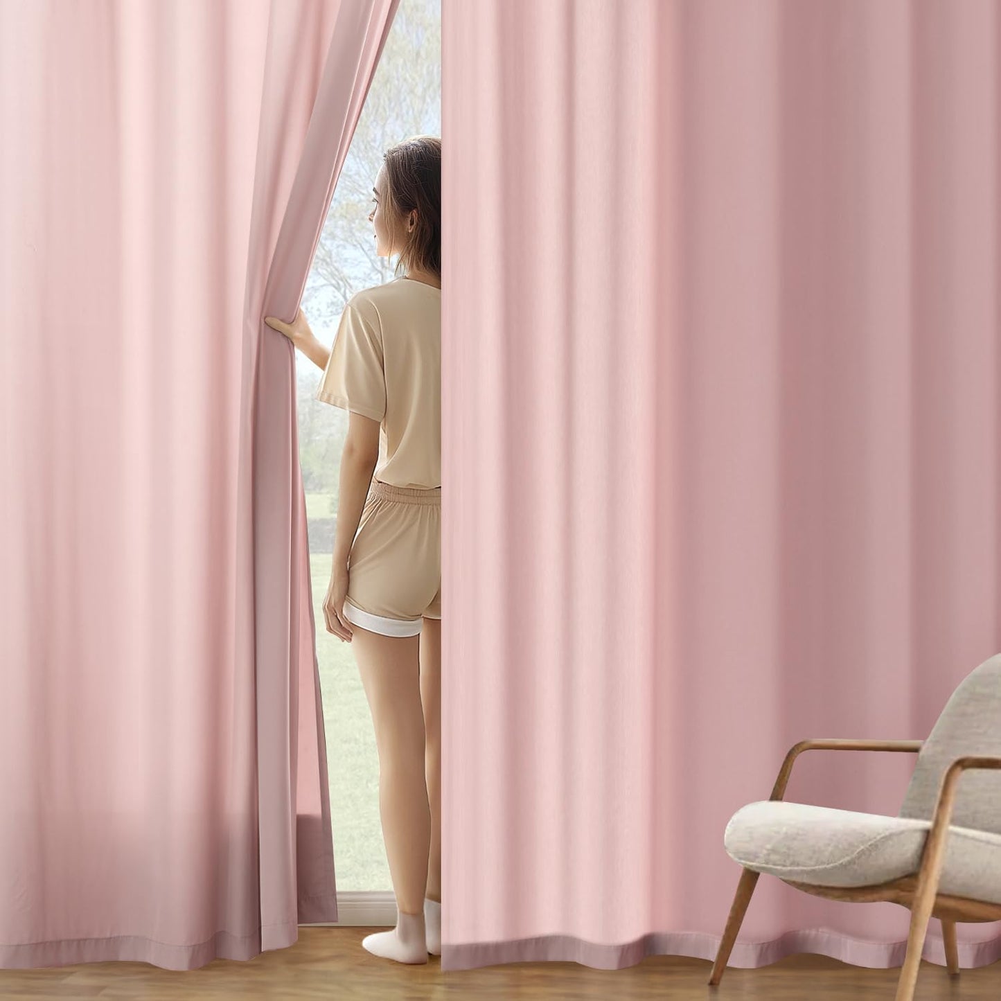 MIULEE Baby Pink Privacy Sheer Curtains That Let Light in 63 Inches Long Non-See-Through Semi Sheer