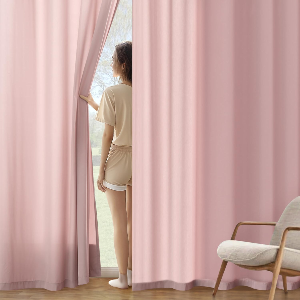 MIULEE Baby Pink Privacy Sheer Curtains That Let Light in 72 Inches Long Non-See-Through Semi Sheer