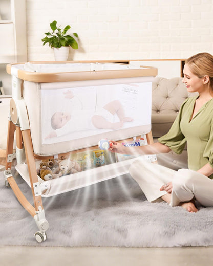 4 in 1 Baby Bassinet, Bassinets Bedside Sleeper with Wheels and Storage Basket, Adjustable 7