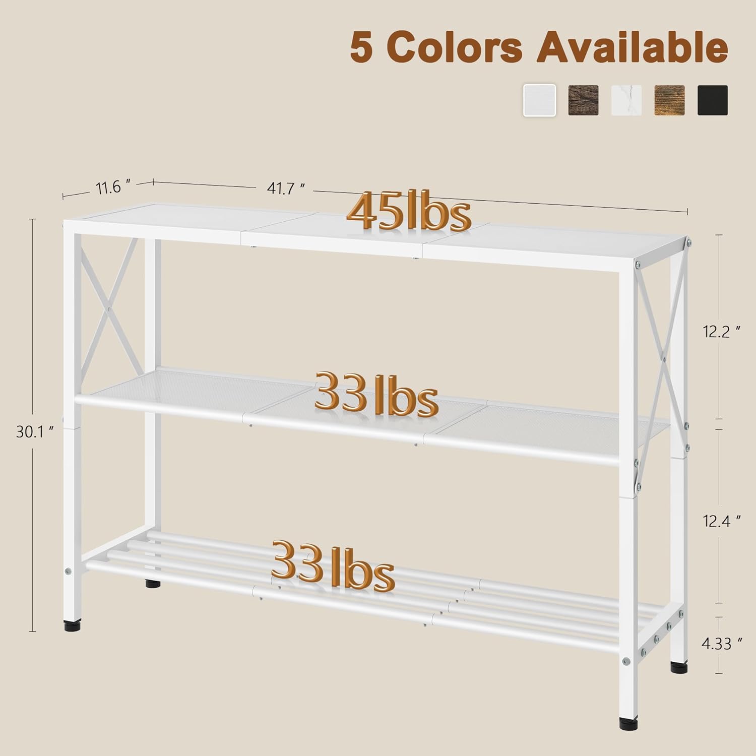 Hoctieon White Industrial Console Table, 3 Tier Entryway Tables, Hallway Desk, Narrow Sofa Tables