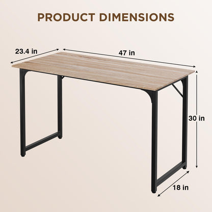 PayLessHere | 47 Inch Computer Desk | Nature | Office Desk with Metal Frame, Adjustable Feet |