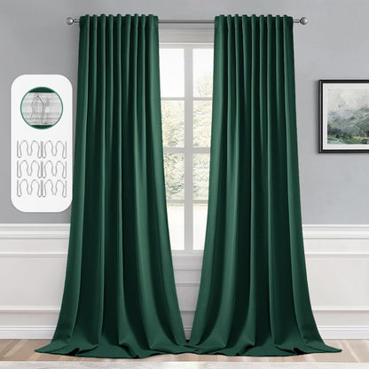 MIULEE Hunter Green Back Tab Blackout Curtains 108 Inch Long 2 Panels Set for Living Room Bedroom