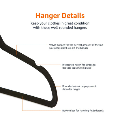 Amazon Basics Slim Velvet Non-Slip Space Saving Suit Clothes Hangers, Closet Organizer, Black