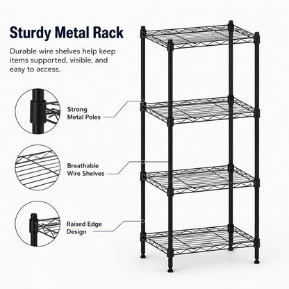 Orchidleaf 4 Tier Storage Shelves, Metal Wire Shelving Unit, Heavy Duty Adjustable Shelf Rack for