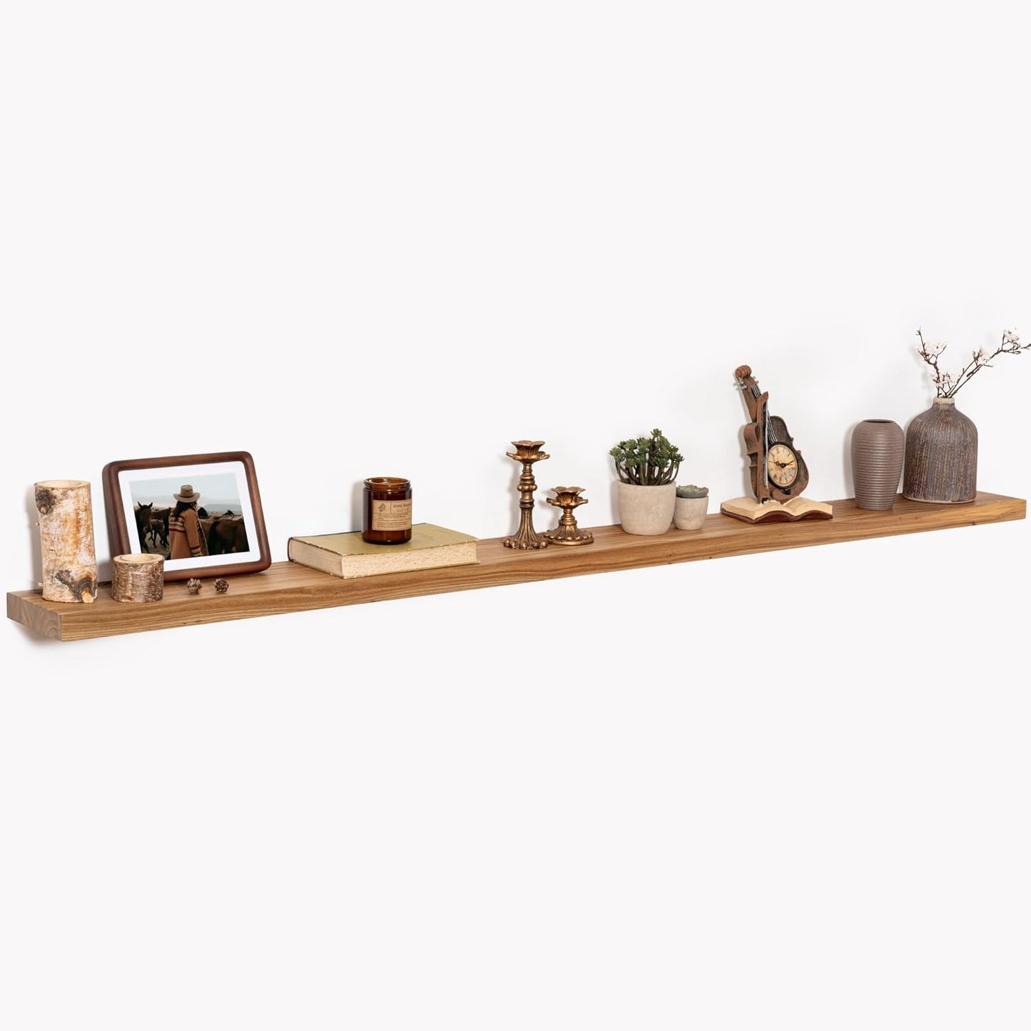 72" Floating Shelves for Wall, Rustic Elm Wood Floating Shelf for Home Decor, Wall-Mounted Display