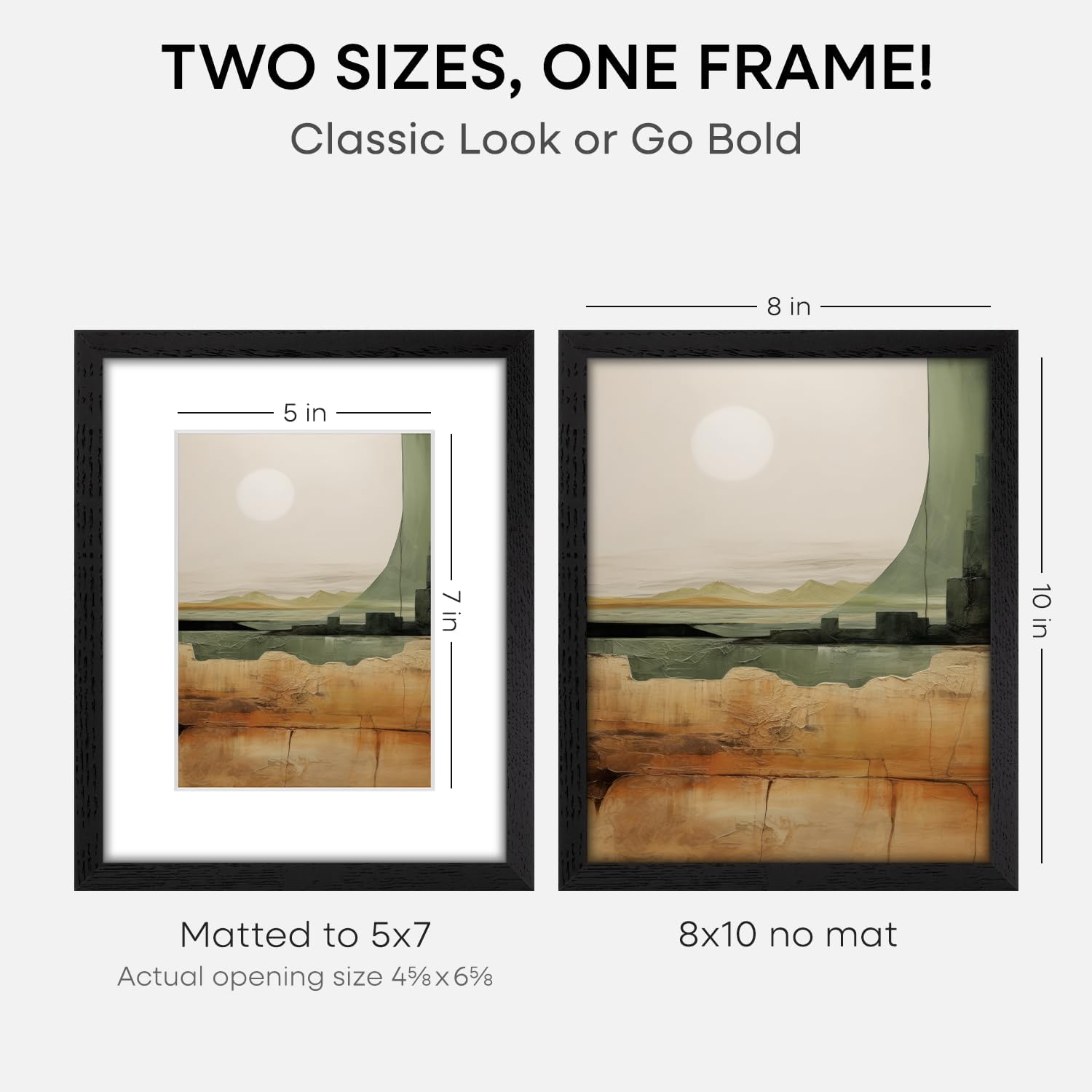 Homeforia 8x10 Picture Frame Black Wood, High End Oak 8 x 10 Wooden Frames with Mat 5 by 7 Print