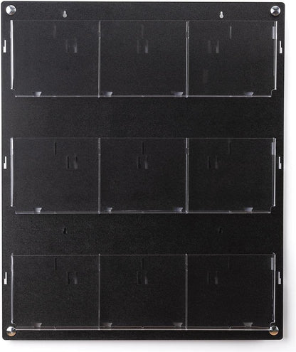 Displays2go Wall Mount Acrylic Brochure Holder, 9-18 Adjustable Pockets, Tiered Design - Black