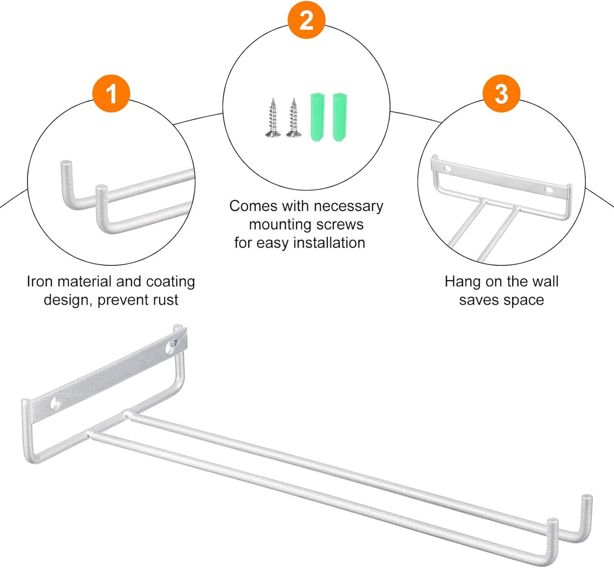 uxcell 5Pcs Wine Glass Rack, 10.43 Inch Iron Wine Glasses Rack Under Cabinet Stemware Rack - Wall