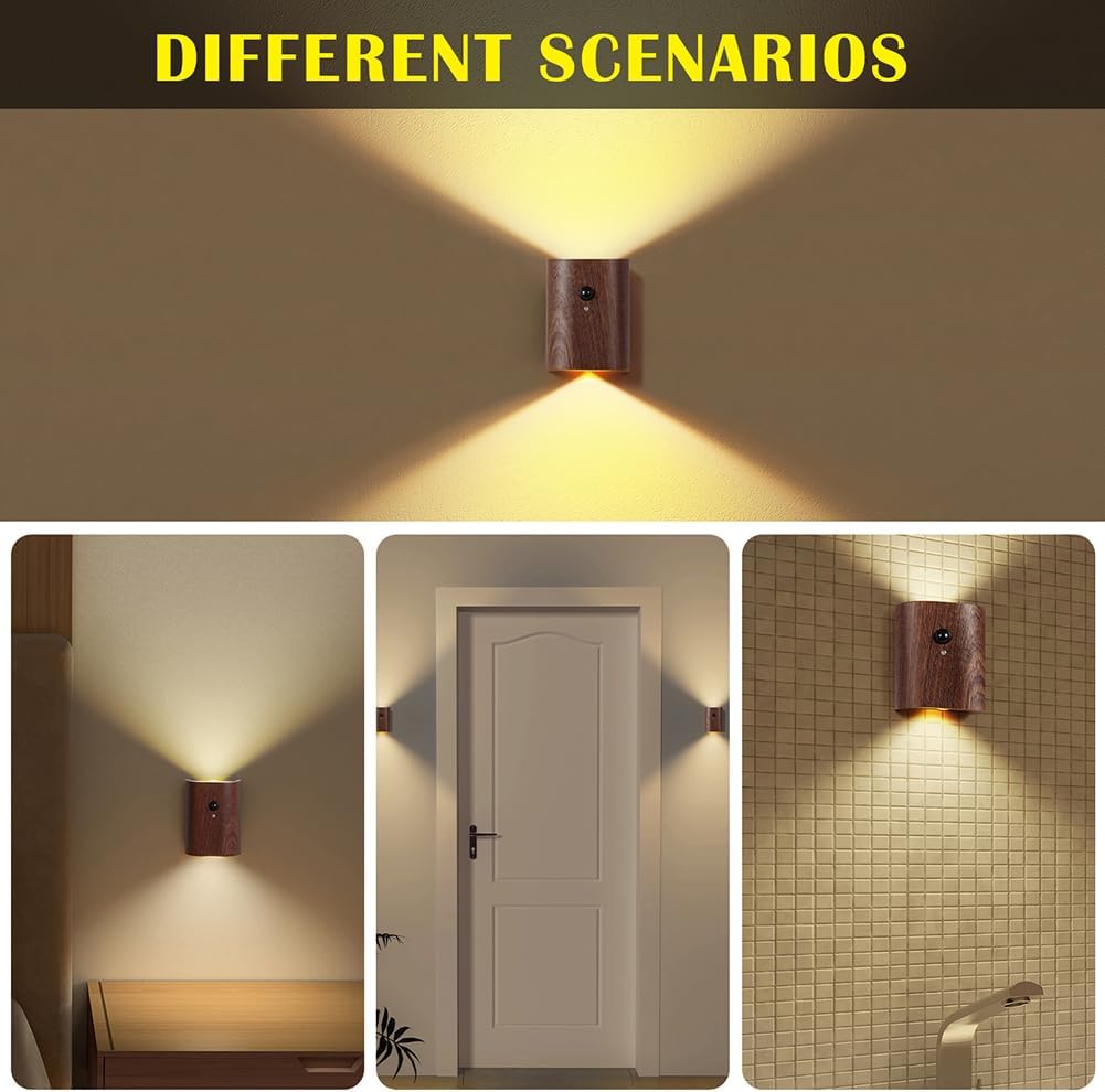 LANDGOO Smart Night Light Step Lights 2 Pack - Rechargeable Motion Sensor Stair Lights, 2700K Warm