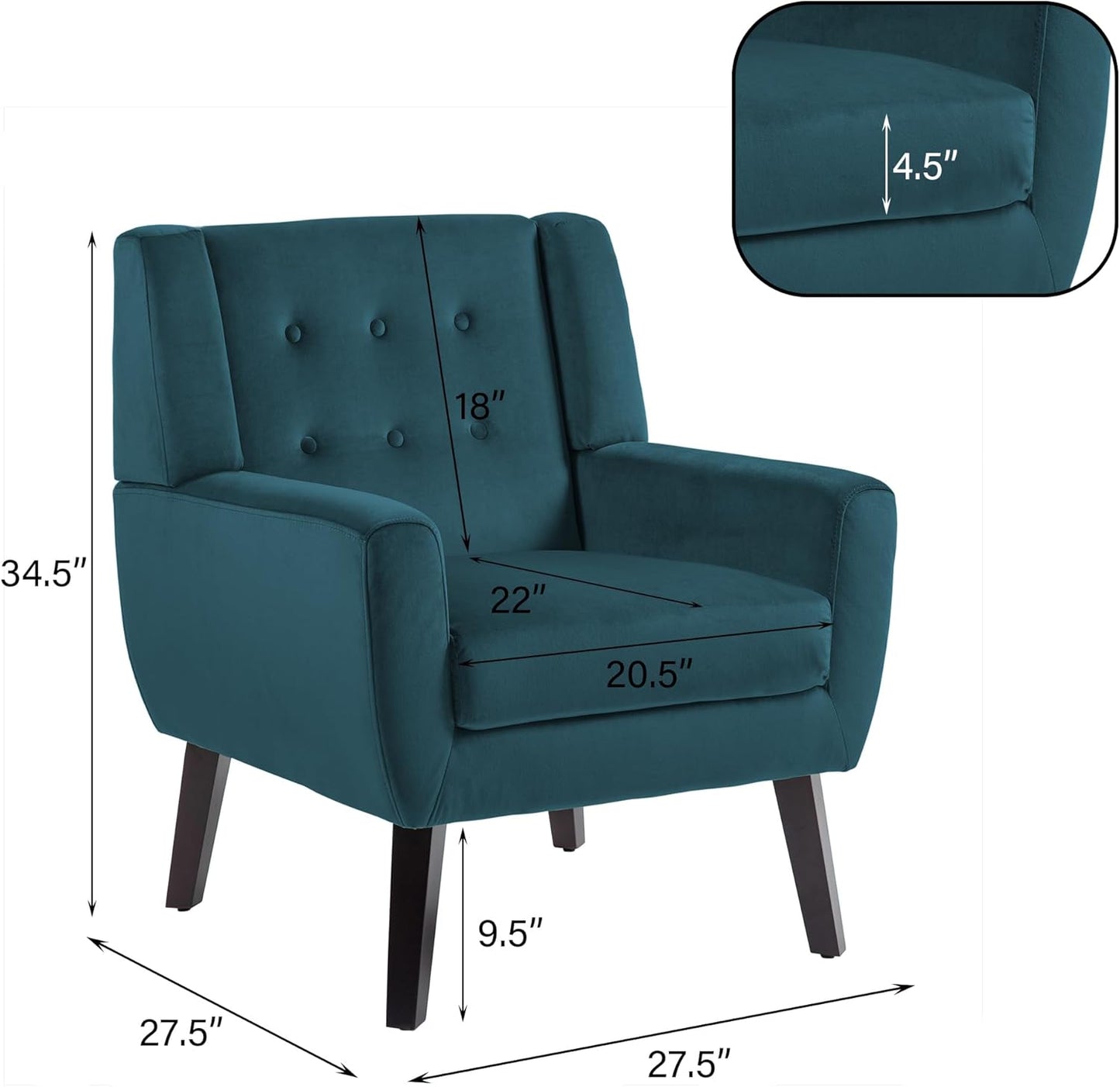UIXE Accent Chairs Set of 2, Velvet Upholstered Armchair for Living Room, Modern Club Arm Chairs