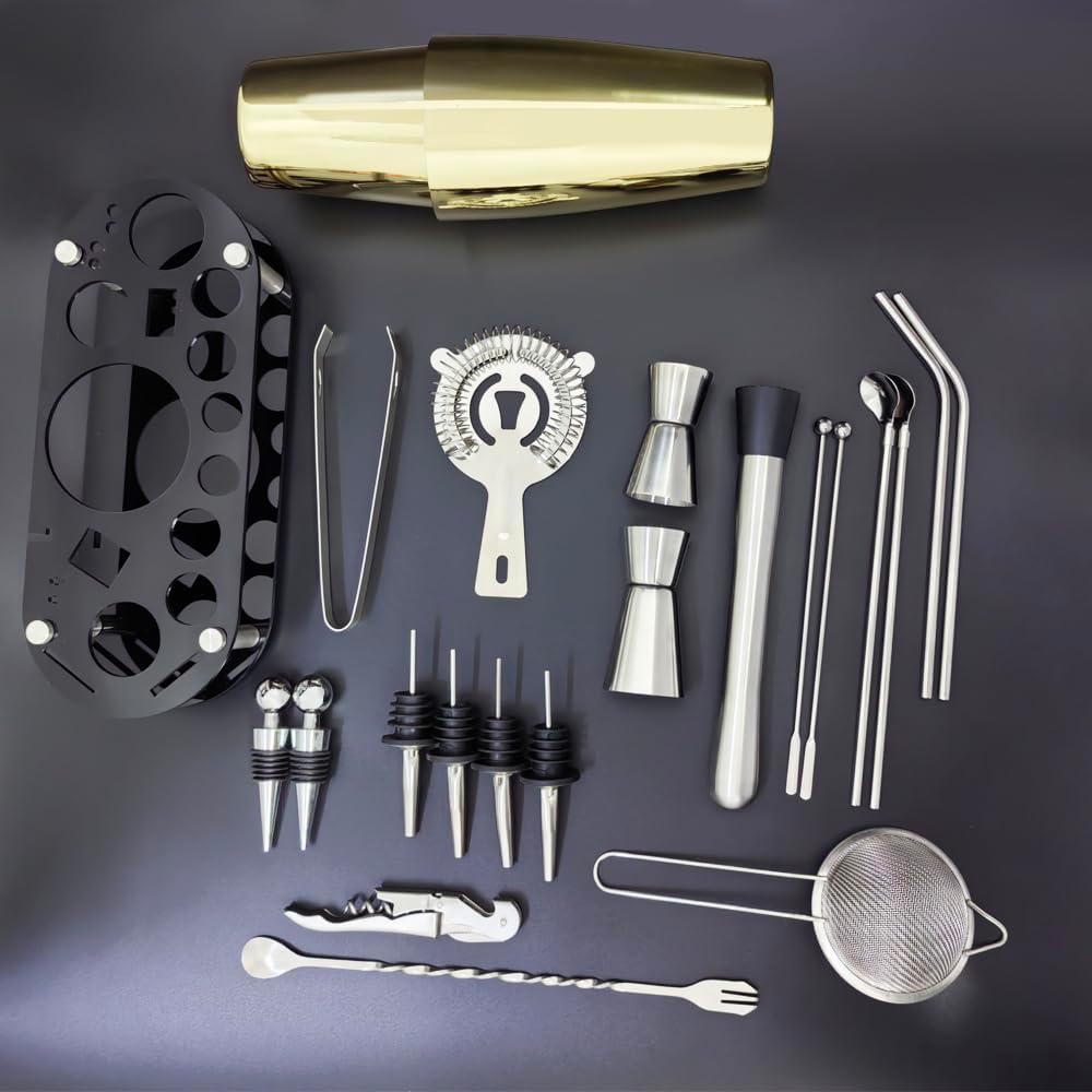 22-Piece Cocktail Shaker Set, 25/20oz Bartender Kit, Bartending Stainless Steel Bar Tools Sets for