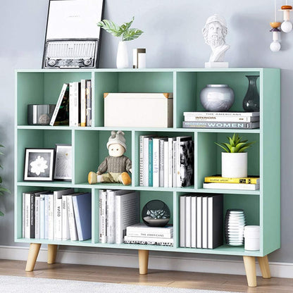 IOTXY Wooden Open Shelf Bookcase - 3-Tier Floor Standing Display Cabinet Rack with Legs, 10 Cubes