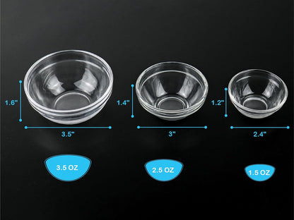 HillSpring 3 Sizes of Glass Prep Bowl Sets, Clear Small Pinch Bowls for Salt, Spices and Chopped