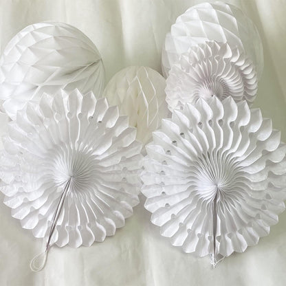 12pcs White Honeycomb Balls Tissue Paper Fans Party Honeycomb Ball Fans wall Decorations Tissue Pom