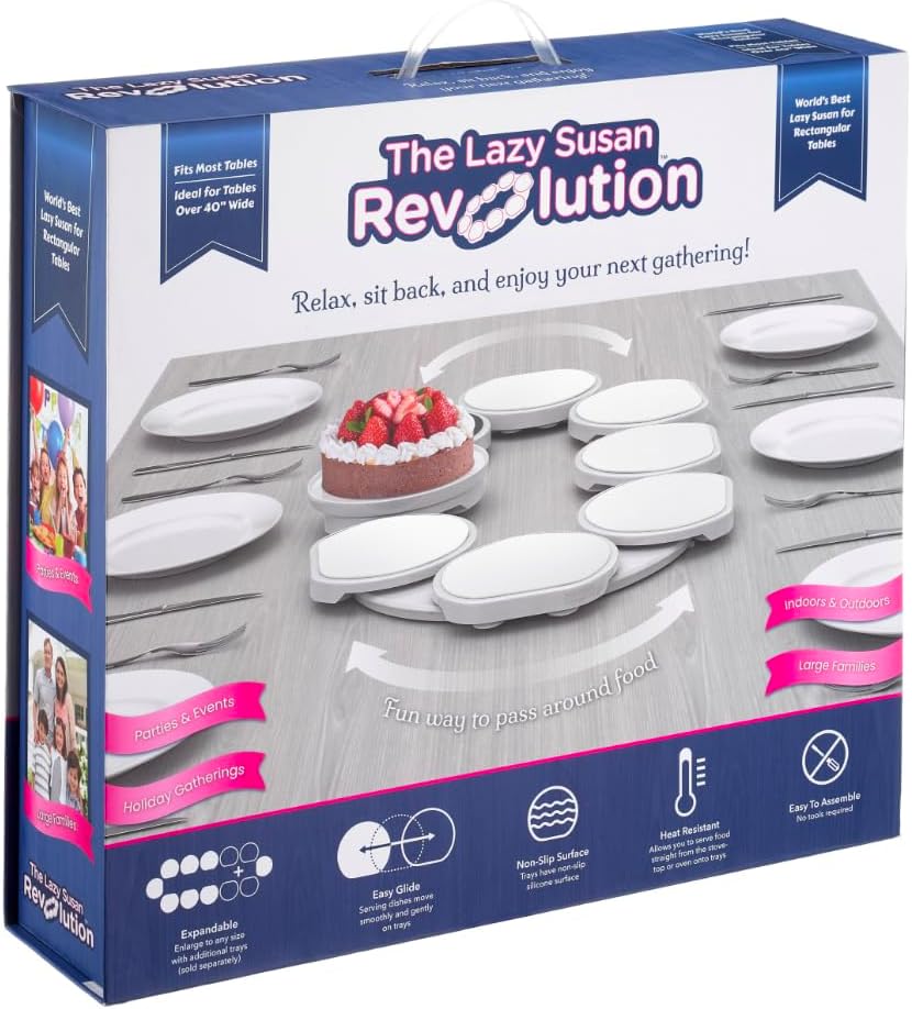 Full Set - White - The First Patented Lazy Susan Turntable Expandable for Rectangular & Oblong