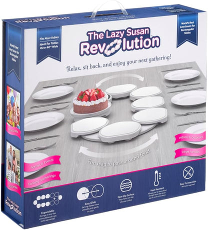 Full Set - White - The First Patented Lazy Susan Turntable Expandable for Rectangular & Oblong