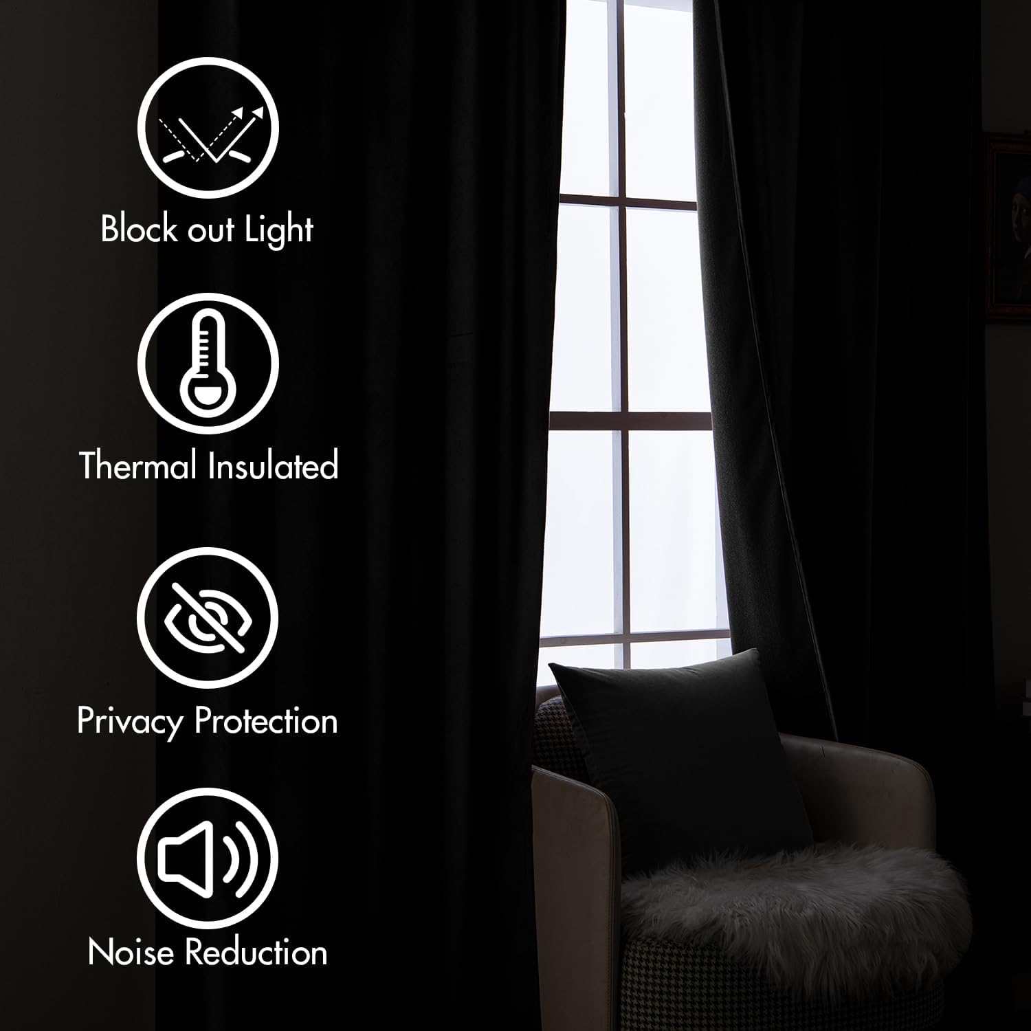 MIULEE Black Velvet Curtains 90 inches Long 2 Panels - Luxury Pinch Pleated Room Darkening Window