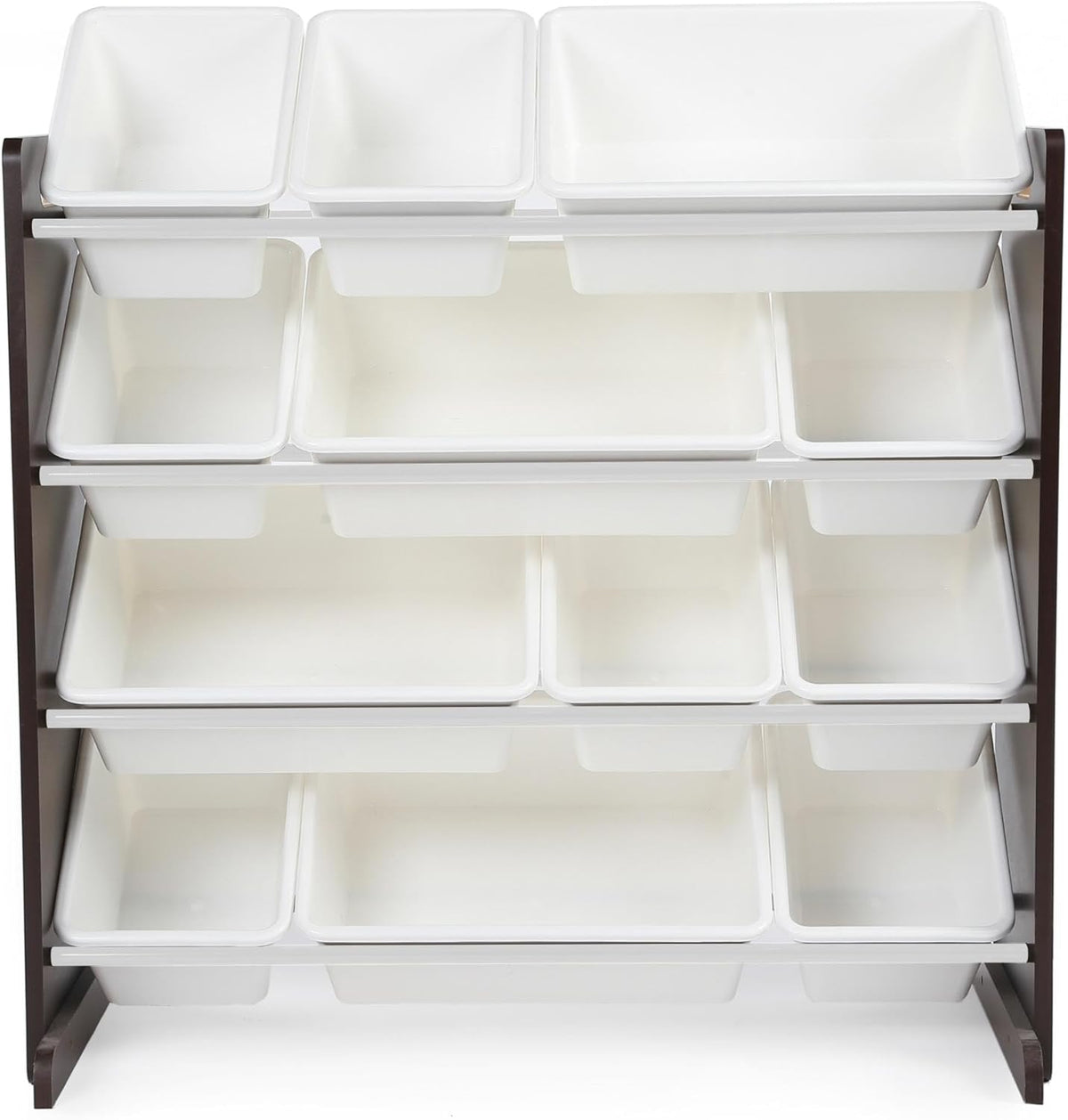 Humble Crew Kids Toy Storage Organizer with 12 Plastic Bins, Espresso/White – Removable Bins for