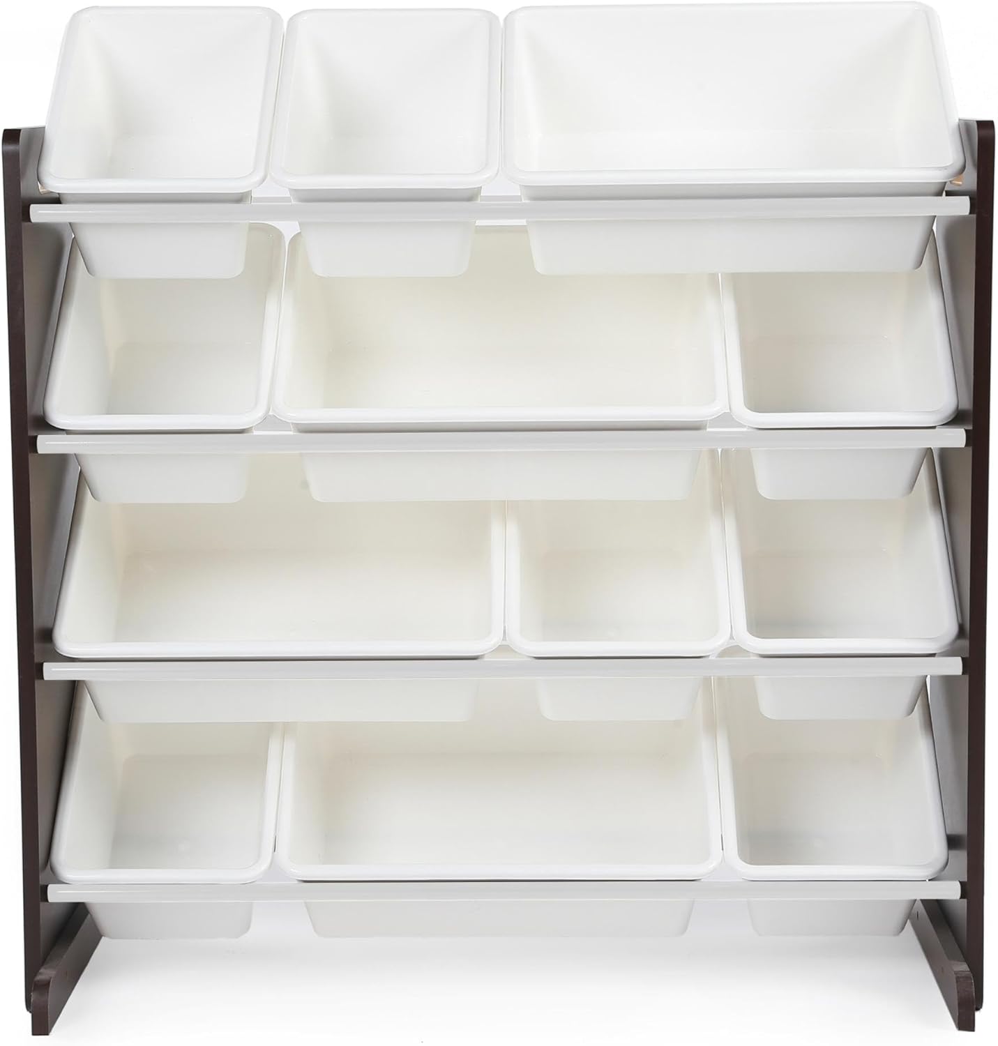 Humble Crew Kids Toy Storage Organizer with 12 Plastic Bins, Espresso/White – Removable Bins for