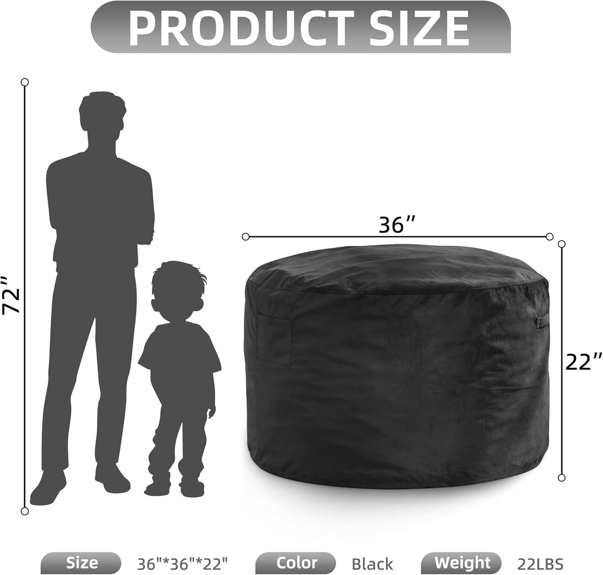 Hobestluk 3FT Bean Bag Chair Giant Bean Bag Chairs for Adults Large Bean Chairs with Removable