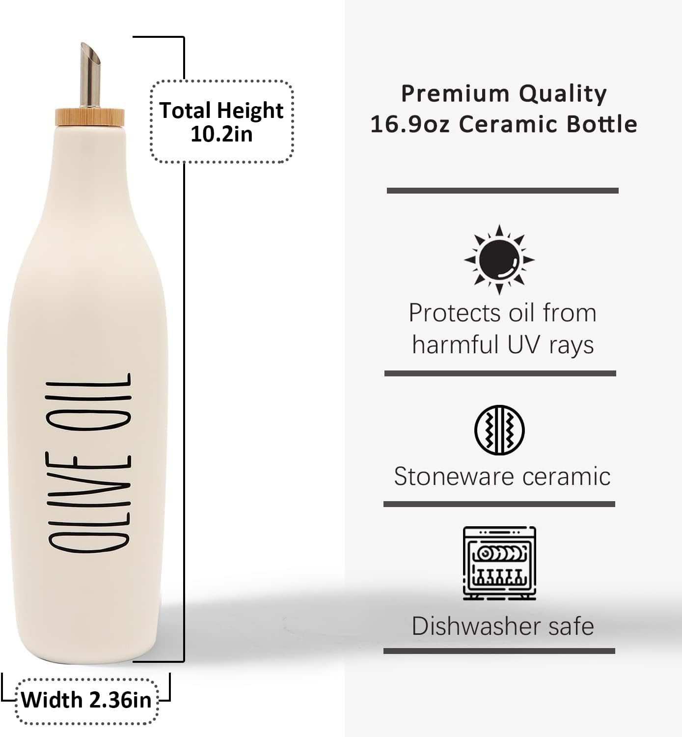 HOMCDALY Ceramic Olive Oil Dispenser for Kitchen, Stoneware 16oz Oil Cruet and Vinegar Bottles