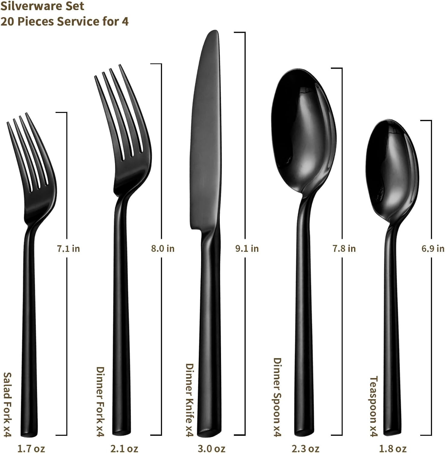 Alata Potter Black 20-Piece Forged Silverware Set with Utensil-Serving Set, Service for 4