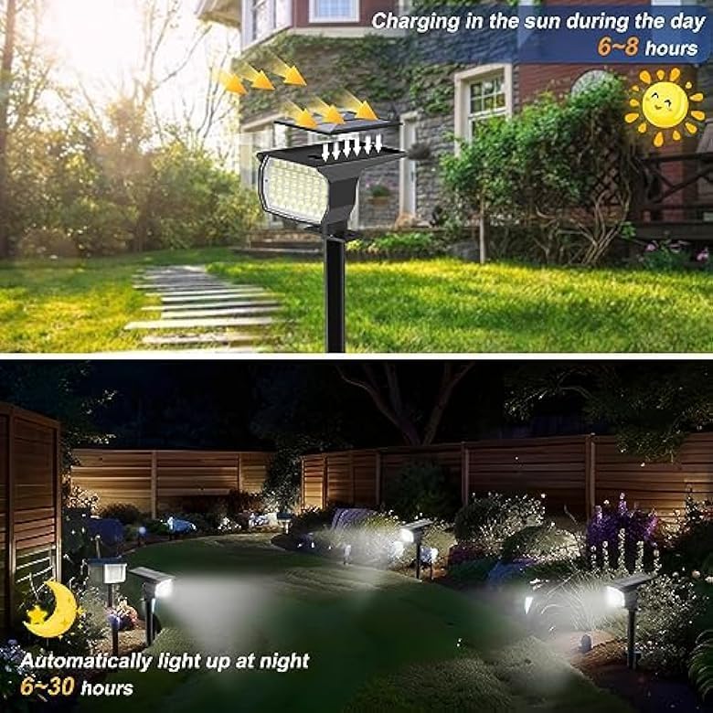 Solar Spot Lights Outdoor Waterproof IP65, 6 Pack Landscape Spotlights with 46 LEDs, 3 Modes Auto
