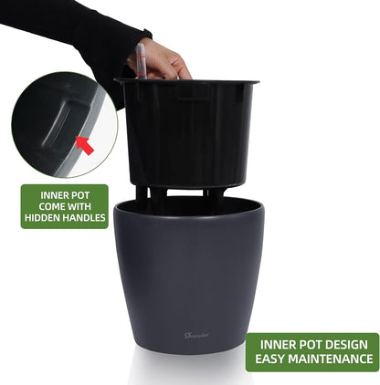Dexceder 9x8 Inches Self Watering Planter Indoor Outdoor, Inner Pot Design, Thickened Table Flower