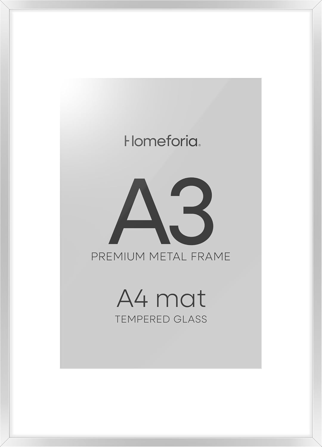 Homeforia A3 Picture Frame Silver, High End Metal 11.7 x 16.5 inch Poster Frames with Mat 8.3 by