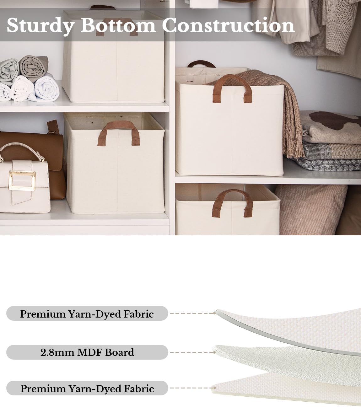 StorageWorks Storage Bins, Fabric Storage Bins for Shelves, Extra Large Storage Baskets with Metal