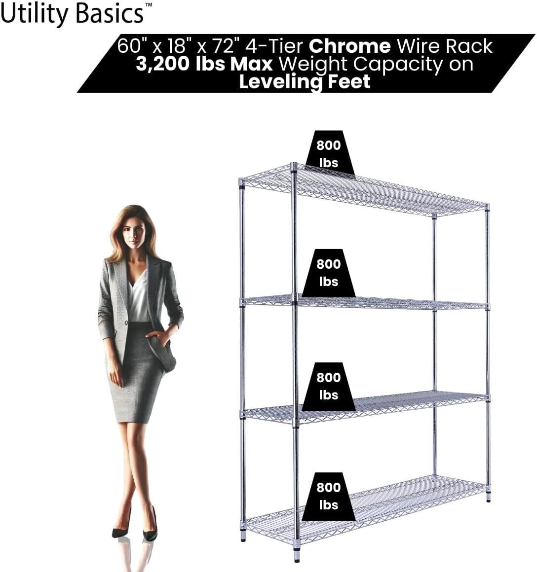 60"x18"x72" Chrome Premium Metal Steel Wire Shelving 4-Tier NSF 3200 LBS MAX Capacity Heavy Duty